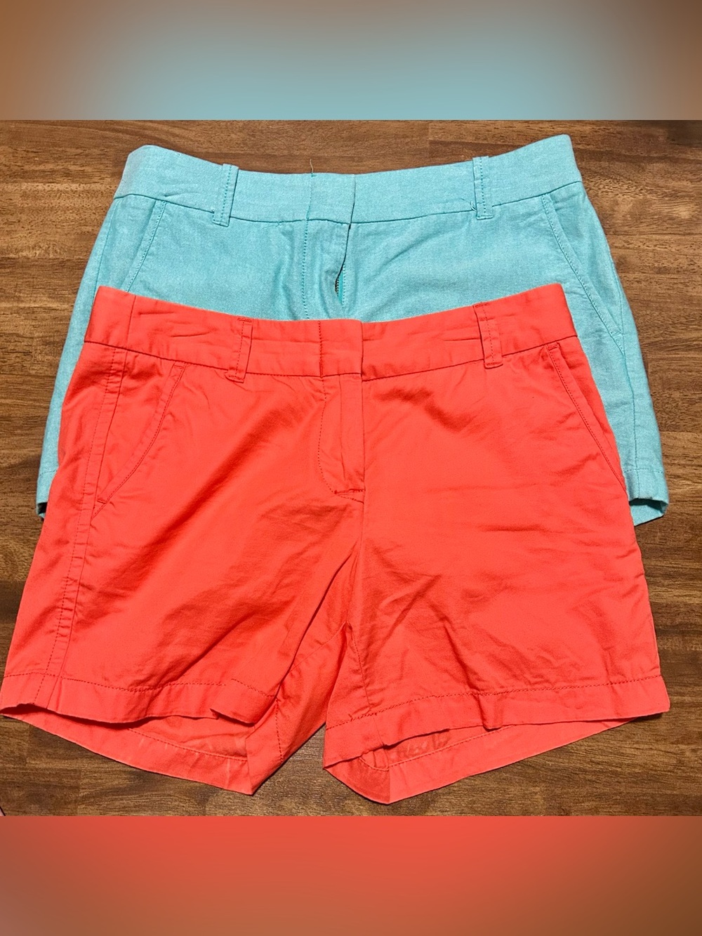 2️⃣ J. Crew Women’s Shorts Pair - Coral Red and Aqua